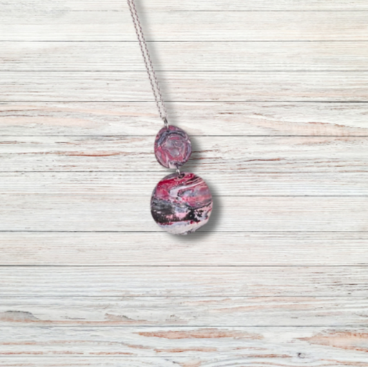 Red and Black Dual Clay Pendant Necklace