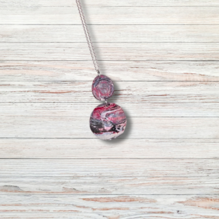 Red and Black Dual Clay Pendant Necklace